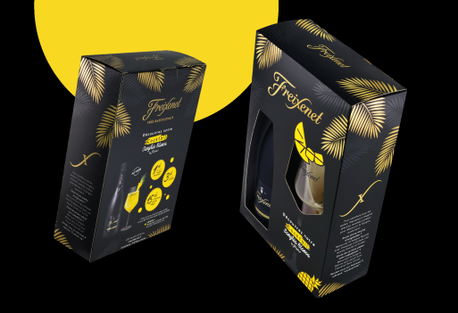 BLAZON / Crossdesign créé le packaging du coffret cocktail de l'iconique Freixenet Cava Cordon Negro 